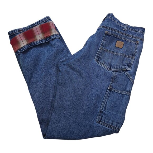Berne Mens Flannel-Lined Work Jeans Carpenter 34x36 Blue 100% Cotton Durable - Picture 1 of 12